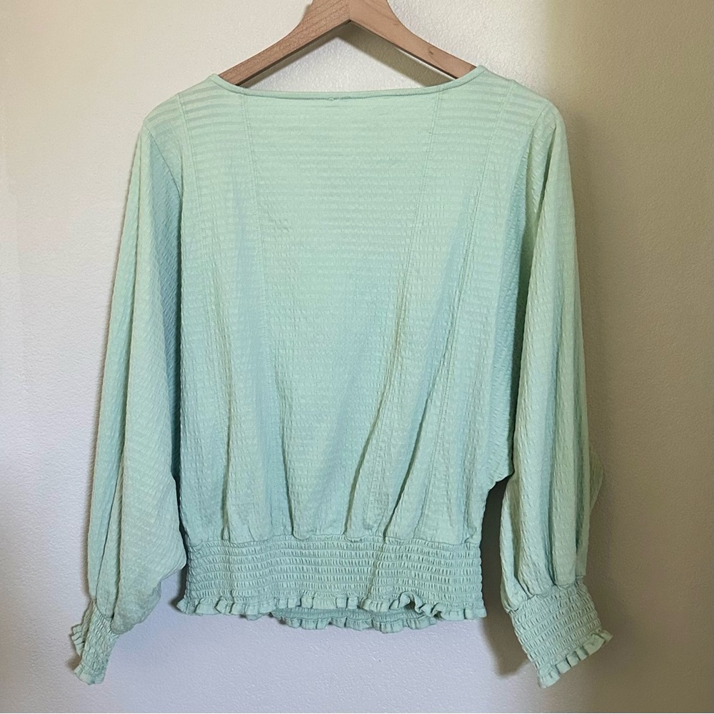 ANTHROPOLOGIE S M Rebecca Smocked Top in Mint • Oversized Peasant Blouse - Picture 5 of 13